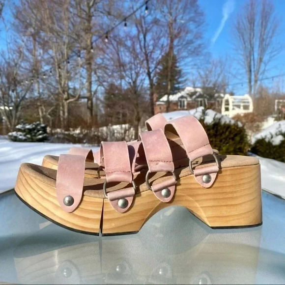 New Free People Virgo Switchback Sandals Platform Wood Clog Sandals Pink US 10 - Picture 7 of 11